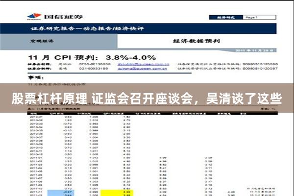 股票杠杆原理 证监会召开座谈会，吴清谈了这些